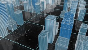 Virtual model of futuristic city. Motion. Dive into holography of city streets with 3d buildings. Beautiful 3d model of city in virtual space - Powered by Shutterstock - Get 15% off with code: PIKWIZARD15