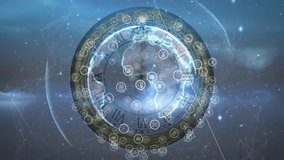 Animation of network of connections over clock. global connections, data processing and digital interface concept digitally generated video. - Powered by Shutterstock - Get 15% off with code: PIKWIZARD15