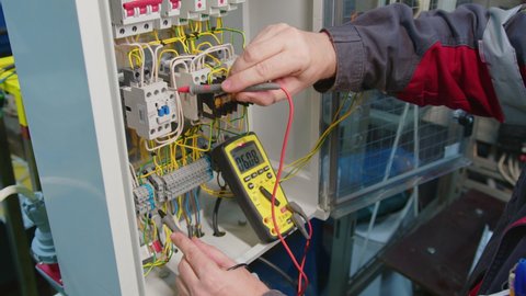 Electricians Hands Testing Current Electric Control Stock Footage Video