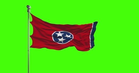 Tennessee State Flag Waving on chroma key background. Unites States of America footage, USA flag animation