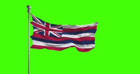 Hawaii State Flag Waving on chroma key background. Unites States of America footage, USA flag animation