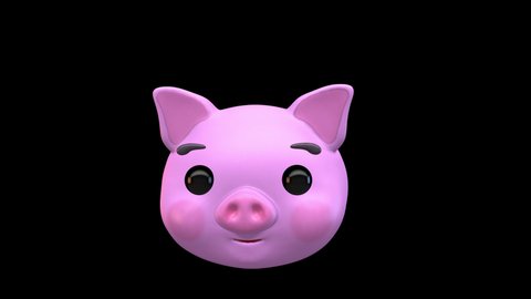 Dancing Pig Face 3D Animated Emoji. Emoticon Pig Head in Cute Faces Isolated on Transparent Background with Alpha Channel Quicktime ProRes 4444. 4K Ultra HD Video Motion Graphic and Loop Animation.