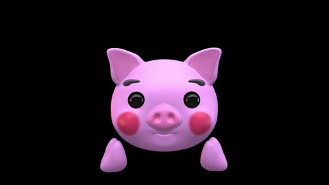 Pig Face Screaming in Fear 3D Animated Emoji. Emoticon Pig Head Isolated on Transparent Background with Alpha Channel Quicktime ProRes 4444. 4K Ultra HD Video Motion Graphic and Loop Animation.