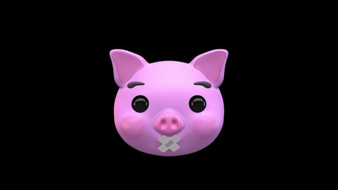 Pig Face with Bandage Mouth 3D Animated Emoji. Emoticon Pig Head Isolated on Transparent Background with Alpha Channel Quicktime ProRes 4444. 4K Ultra HD Video Motion Graphic and Loop Animation.
