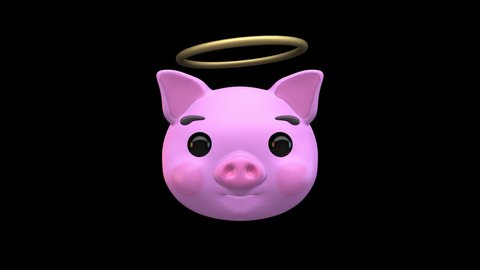Smiling Pig Face with Halo 3D Animated Emoji. Emoticon Pig Head in Cute Faces Isolated on Transparent Background with Alpha Channel Quicktime ProRes 4444. 4K Ultra HD Video Loop Motion Graphic.
