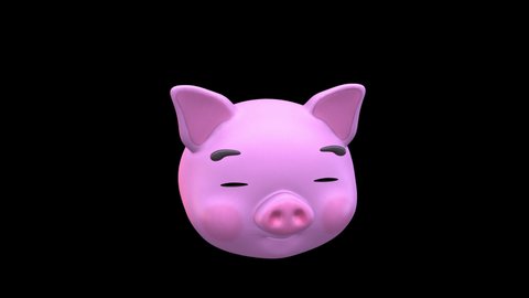 Sleeping Pig Face 3D Animated Emoji. Emoticon Pig Head in Cute Faces Isolated on Transparent Background with Alpha Channel Quicktime ProRes 4444. 4K Ultra HD Video Motion Graphic and Loop Animation.