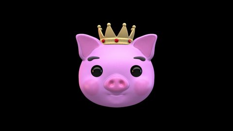 Pig Face with a Crown 3D Animated Emoji. Emoticon Pig Head Isolated on Transparent Background with Alpha Channel Quicktime ProRes 4444. 4K Ultra HD Video Motion Graphic and Loop Animation.