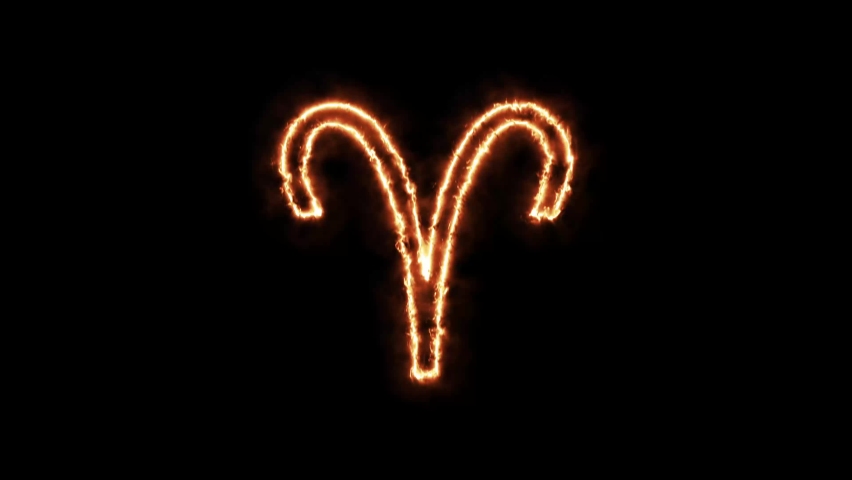 Zodiac signs Aries on fire. Animation on a black background letters 4K video is burning in a flame. | Shutterstock HD Video #1079700479