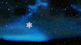 Animation of snow falling on black and blue background. christmas, winter, tradition and celebration concept digitally generated video.