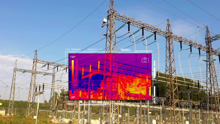 Thermal camera screen inspection of a electrical power plant- 3d animation Royalty-Free Stock Footage #1079707814