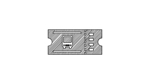 Black line Bus ticket icon isolated on white background. Public transport ticket. 4K Video motion graphic animation.