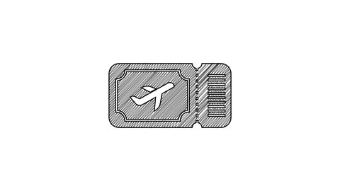 Black line Airline ticket icon isolated on white background. Plane ticket. 4K Video motion graphic animation.