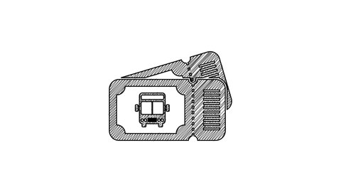 Black line Bus ticket icon isolated on white background. Public transport ticket. 4K Video motion graphic animation.
