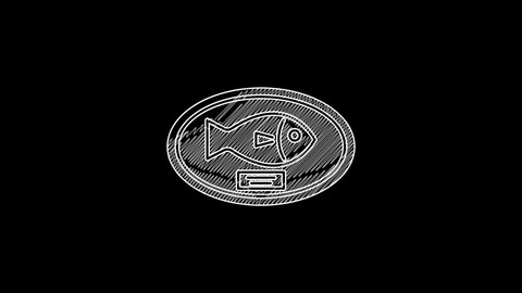 White line Fish trophy hanging on the board icon isolated on black background. Fishing trophy on wall. 4K Video motion graphic animation.