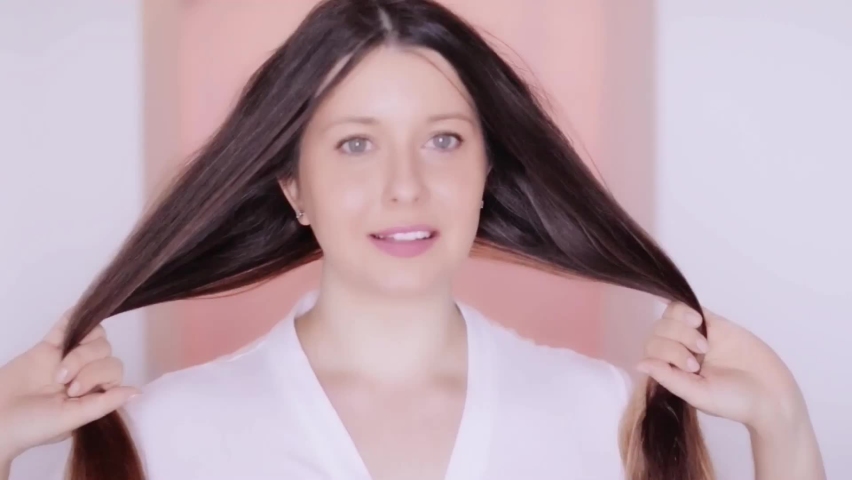 Beautiful woman with healthy straight shiny hair, portrait of brunette with long hairstyle and natural makeup, haircare and beauty ad.