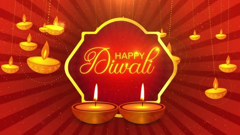 4K Loop Burning floral diya on Diwali Holiday, ancient Hindu festival of lights, Happy Deepavali stylish text. Diwali celebration. Wishes, Events, Message, holiday. without text version included.