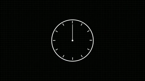 white clock animation. Motion background with spinning clock in 12 hour perfect seamless loop.