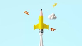 Minimal background for online education concept. Launching pencil rocket on blue background. 3d rendering illustration. Loop 4k UHD 3d render animation illustration. - Powered by Shutterstock - Get 15% off with code: PIKWIZARD15