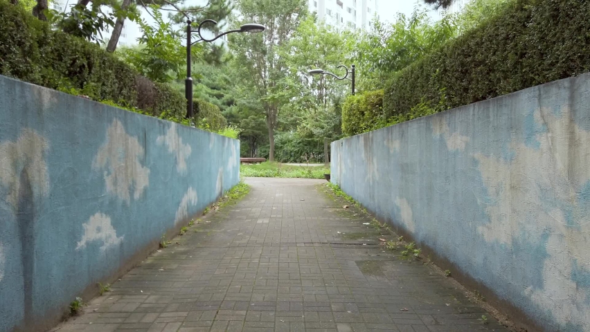 walk down an alley in a Korean park