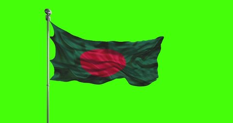 Bangladesh national flag waving footage. Chroma key 