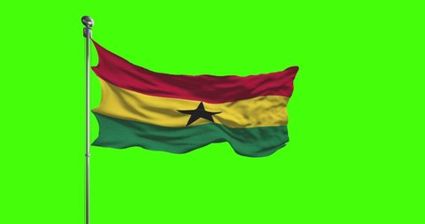 Ghana national flag waving footage. Chroma key