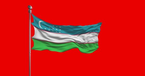 Uzbekistan national flag waving footage. Chroma key
