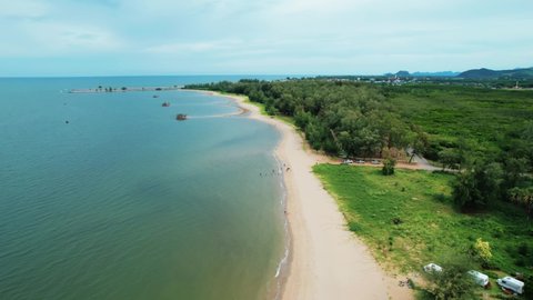 Ariel view Hua Hin beach in Thailand. Beautiful high angle view sea sky and seaside