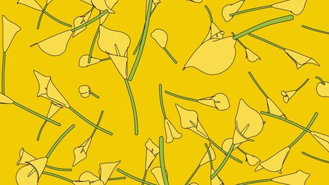 Yellow calla lily flowers on yellow background. Toon style loopable animation for background.
