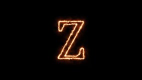 Letter Z fire. Animation on a black background the letter 4K video is burning in a flame.
