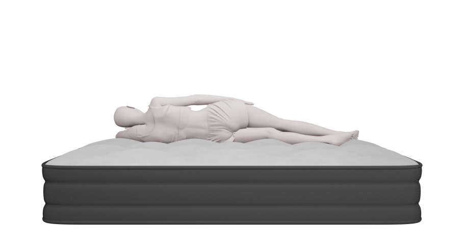 3d animation rendering of the inner part of the mattress composition, a stylized figure of a woman, a human. The arrows show the effect of mattress support on the spine. Royalty-Free Stock Footage #1079738249