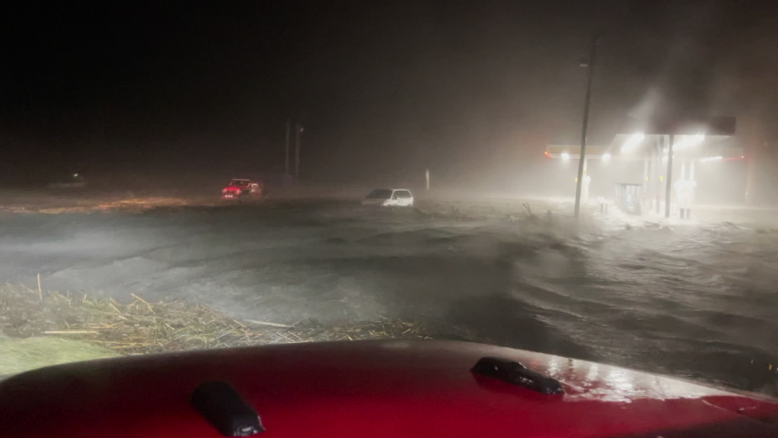 New Orleans, LA US - August 29, 2021 Hurricane Ida making landfall in southern Louisiana producing severe storm surge and flooding from category 4 hurricane winds.