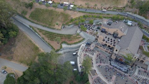 Saratoga , United States - 09 22 2021: Aerial view of people at the mountain winery in California - Static, drone shot
