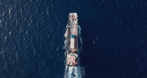 Aerial view of barge transporting single truck. High quality 4k footage