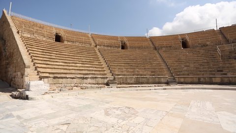 Panning across the ancient Caesarea amphitheater in Israel