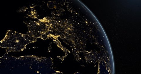 European continent and Asia in planet earth at night