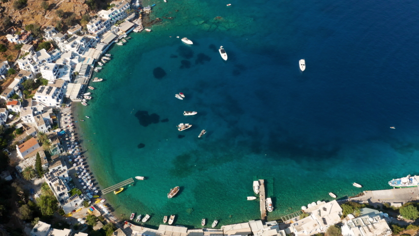Scenic Cove Of Loutro Village In The Southern Island Of Crete Greece - aerial