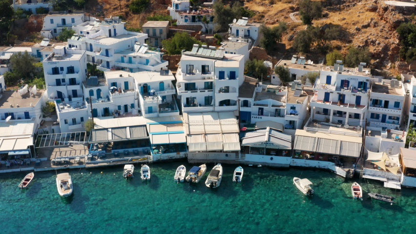 Greek Coastline Village Of Loutro In Southern Crete - aerial pullback