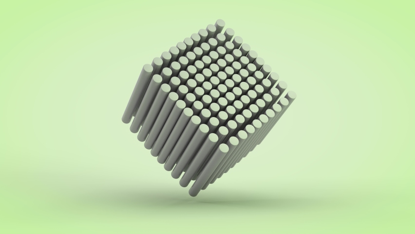 Loop 3d animation of a set of sticks, cylinders in a cube. The structure is destroyed and restored. Abstract geometric 3d animation.