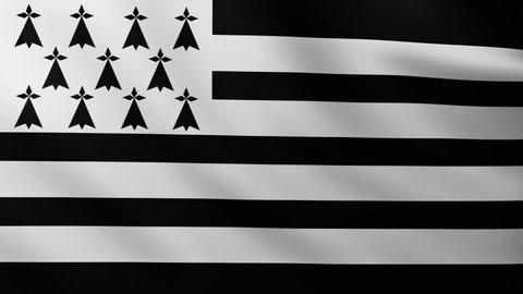 Large Flag of Brittany region fullscreen background fluttering in the wind with wave patterns