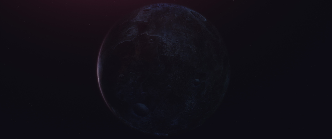 Sunrise over ice covered alien planet