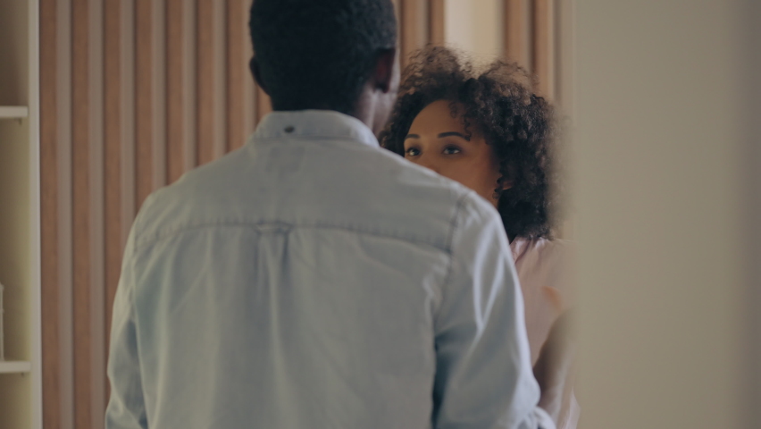 Emotional black couple quarreling, problem in family relationship, separation Royalty-Free Stock Footage #1079782382