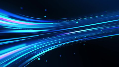 Technology background with abstract digital flow. Colorful light trails animation with bright particles. Cyber space texture with colorful energy stream motion. Seamless loop.