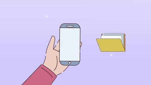 hand using smartphone with folder animation ,4k video animated
