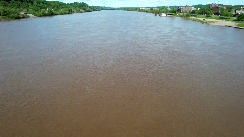 drone view over the ohio river