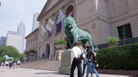 CHICAGO, IL - AUGUST 27 : Lions of Michigan Avenue in front of Art Museum Chicago, Illinois on August 27, 2021.