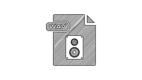 Black line WAV file document. Download wav button icon isolated on white background. WAV waveform audio file format for digital audio riff files. 4K Video motion graphic animation.