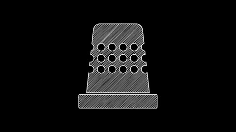 White line Thimble for sewing icon isolated on black background. 4K Video motion graphic animation.