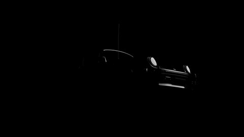 Silhouette of black shiny sports car on black background, photorealistic 3d render, black sports car 3d illustration