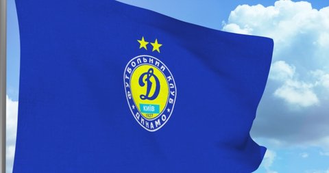 New York, USA - 28 September 2021: Dynamo Kyiv FC soccer team waving flag, football club logo, Illustrative Editorial