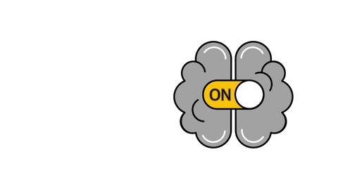 4k video of cartoon gray brain with on and off function.
